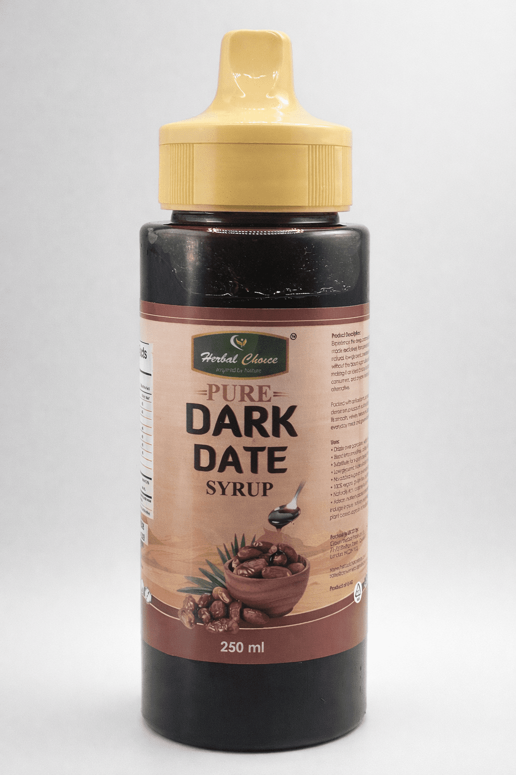 pure dark date syrup 250ml (2) Herbal Choice Pure Dark Date Syrup 250ml natural date sweetener bottle